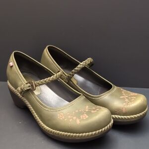 Ecco Green Leather Mary Jane Sussex Clog Woman's Shoes,Size 36.